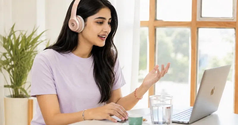 A student attending a live online class on a laptop