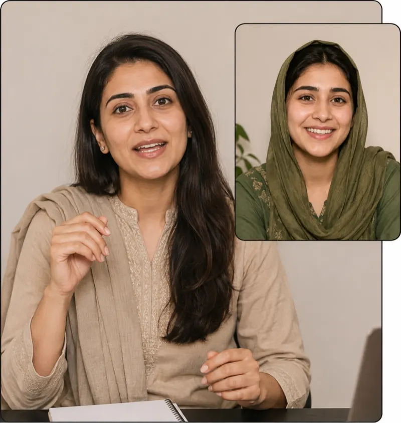 A tutor and her student during an online video lesson